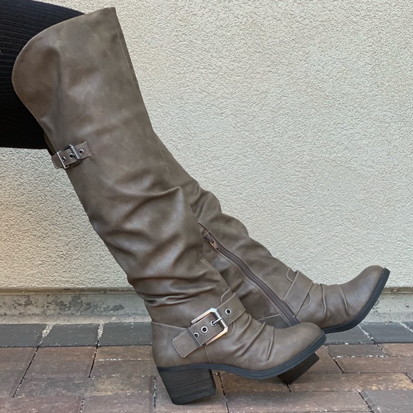 NIB Taupe Over The Knee Ruched Buckle Riding Boots - Picture 4 of 8